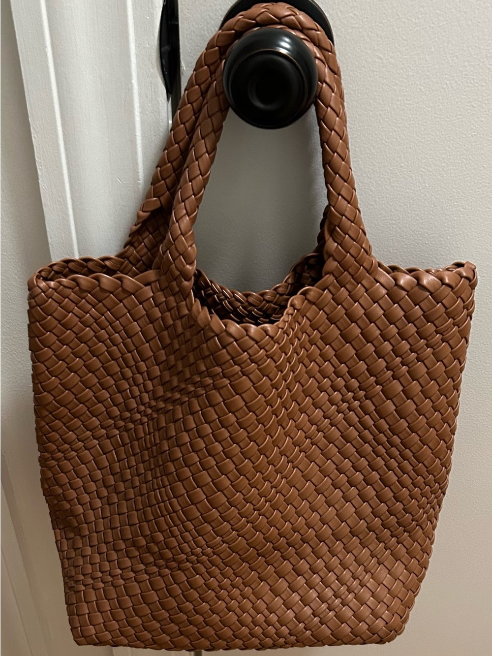 Vegan Leather Woven Hobo Tote